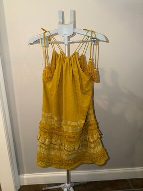 For The Republic Yellow Tassel Tiered Mini Dress